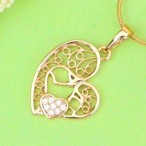 "Rose Gold Heart Pendant Featuring Mother & Child with Crystal Accent, XPPT1864